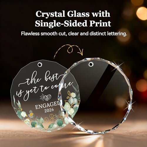 Engaged 2026 Crystal Glass Ornament Keepsake for Couples