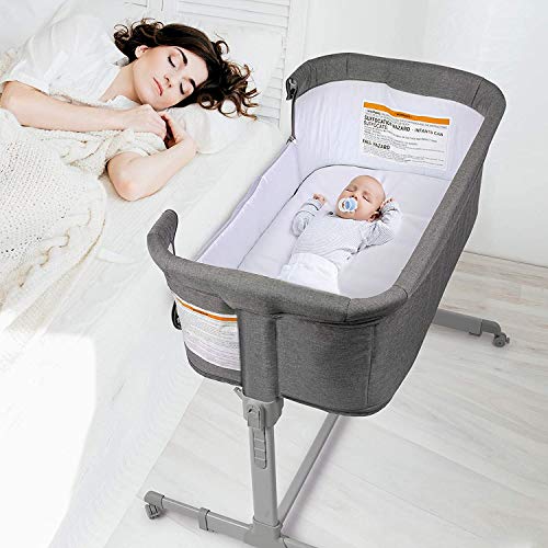 3-in-1 Portable Baby Bassinet, Bedside Sleeper & Playpen - Adjustable Grey