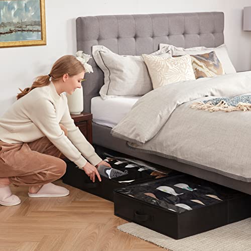 Under Bed Shoe Storage Organizer 2 Pack Low Profile Shoe Box Container