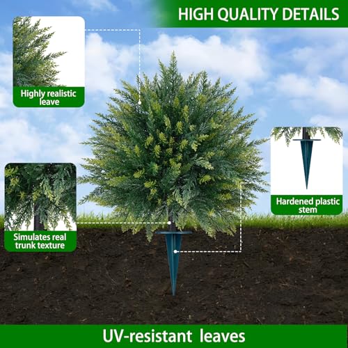2PCS 23-Inch Artificial Cedar Topiary Ball Shrubs with Ground Stakes