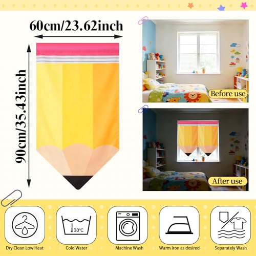 Pencil Design Classroom Curtains - 6 Pack Yellow 36x24 Inches