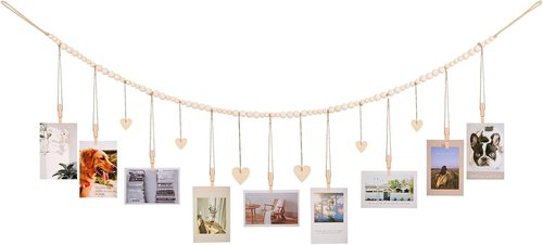KLOGTSIND Hanging Photo Display - Boho Picture Frames Collage with 9 Wood Clips | Office & Kids Art Decor