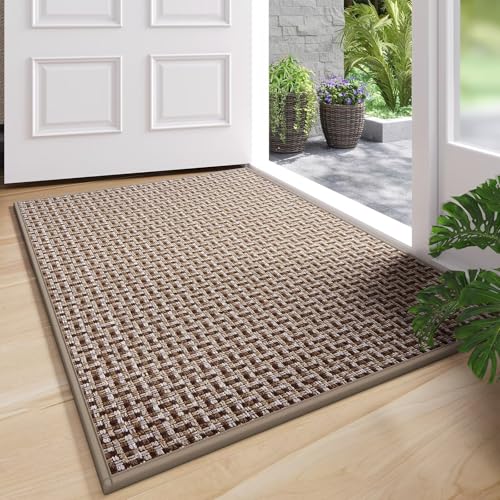 Indoor Front Door Mat, 24"x35" Non-Slip Washable Entryway Rug, Brown