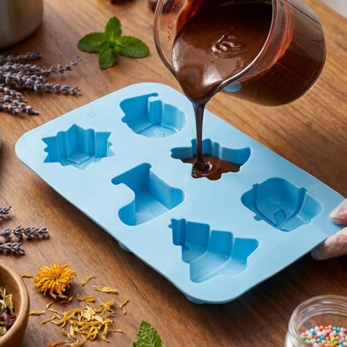 Vrthske 6-Cavity Christmas Silicone Molds Set of 2, Light Blue R0306 - Santa, Snowflake & Gingerbread