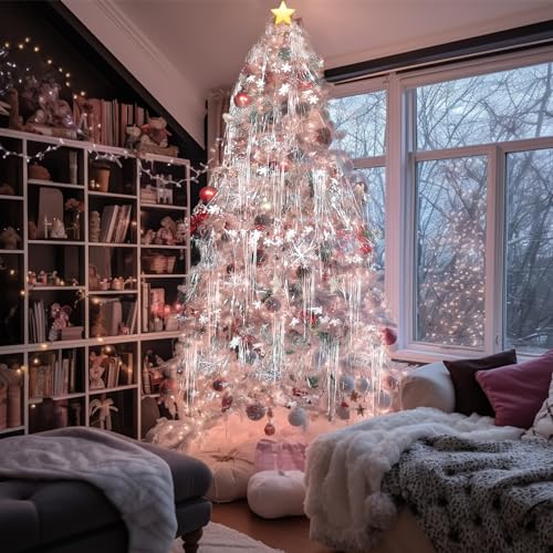 Silver Tinsel Icicle Strands for Christmas Tree Decor - 5000 Strands, 19 Inch