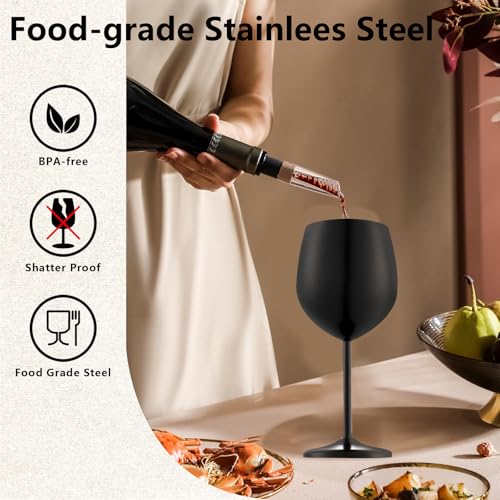 Matte Black Unbreakable Stainless Steel Wine Glasses Set of 4 - Shatterproof & Elegant
