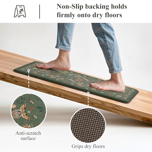 Anti-Fatigue Kitchen Mat Set, Cushioned Waterproof Sage Green Rugs 2-Piece
