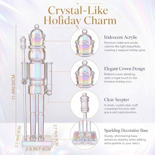 Iridescent Acrylic Nutcracker Figurine - 12 Inch Christmas Tabletop Decor