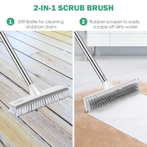 2-in-1 Floor Scrub Brush with Squeegee & 51-Inch Adjustable Long Handle