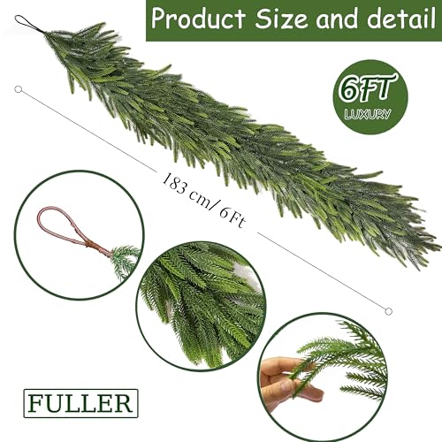 Real Touch Norfolk Pine Christmas Garland - 6ft Artificial Greenery (2 Pack)