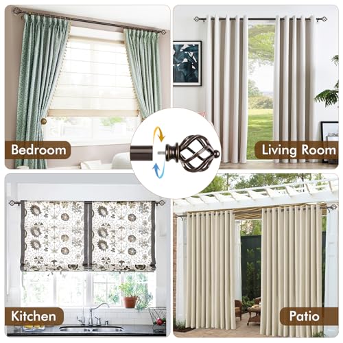 Adjustable Bronze Curtain Rod 32-58", 3/4" Metal Drapery Rod with Cage Finials