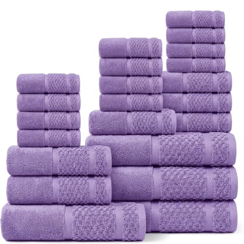 Soft Cotton Bath Towel Set - 22-Piece Absorbent Bathroom Towels in Purple
