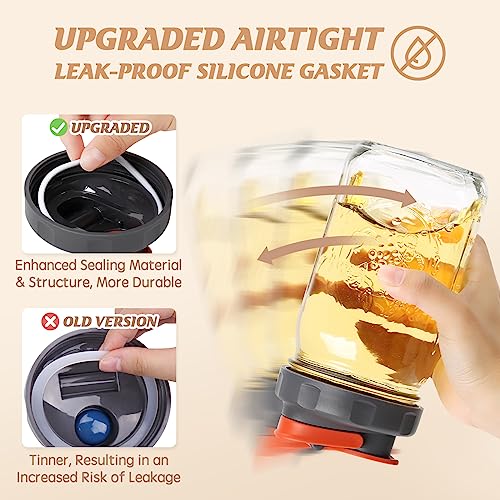 4-Pack Wide Mouth Mason Jar Flip-Top Lids, Leak-Proof Pour Spout Caps