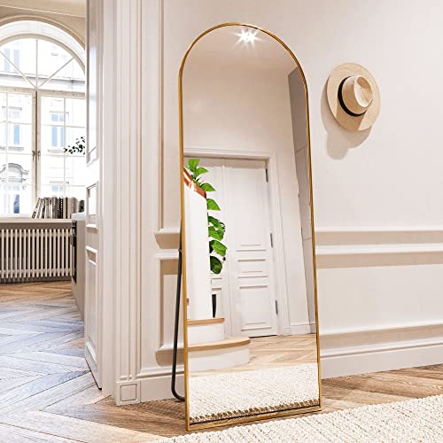 Arched Full Length Floor Mirror - 64" x 21" Gold Aluminum Frame