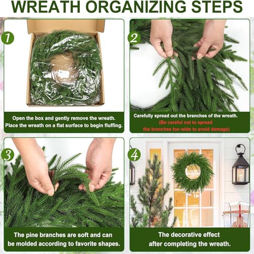 24in UXORSN Green Norfolk Pine Wreath - Artificial Christmas Front Door Decoration