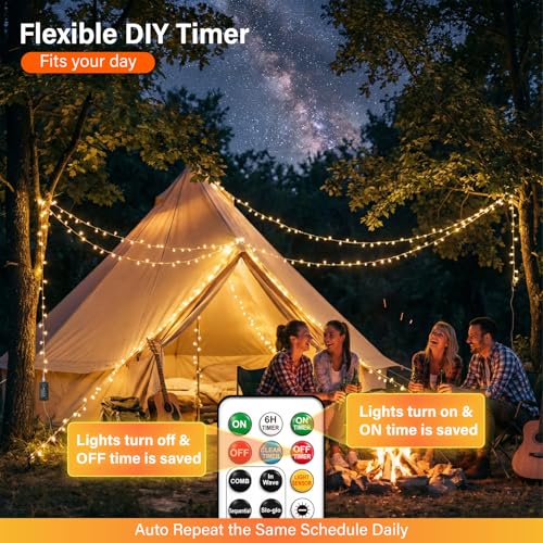 Rechargeable Fairy Lights 66ft Warm White 200 LEDs with Remote & DIY Timer