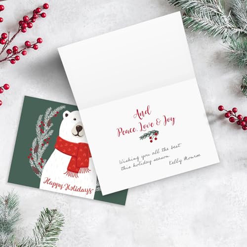 Canopy Street Polar Bear Holiday Card Pack - 25 Christmas Greeting Cards with Envelopes, Inside Verses, Happy Holidays, Cozy Winter Design
