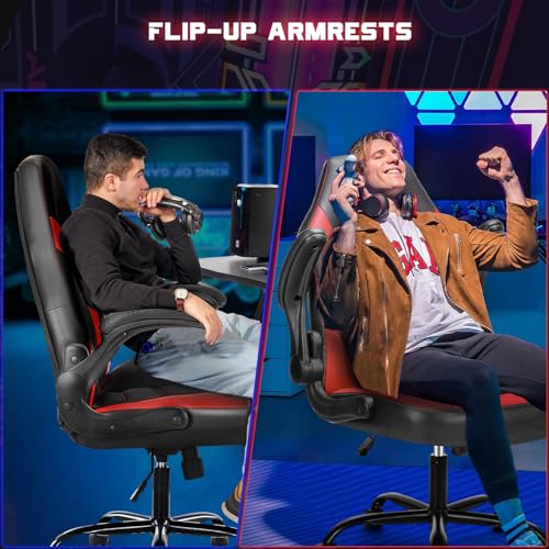 Ergonomic Gaming Chair with Flip-Up Armrests and Lumbar Support, Scarlet Red