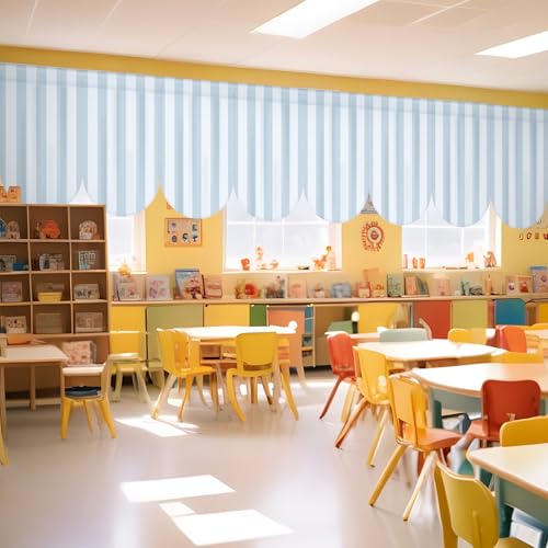 8-Pack Blue Striped Classroom Curtains 32" x 24" Coastal Window Drapes