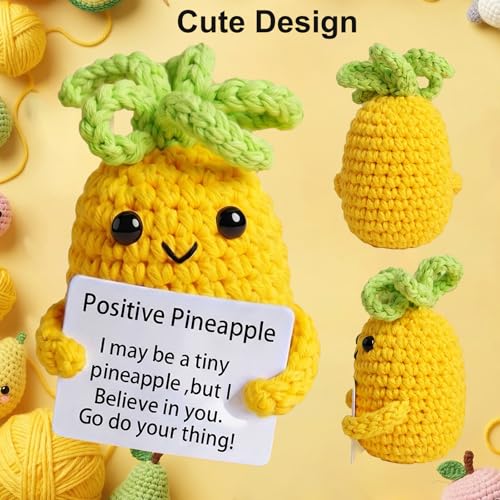 Handmade Emotional Support Pineapple Crochet Figurine with Encouragement Card