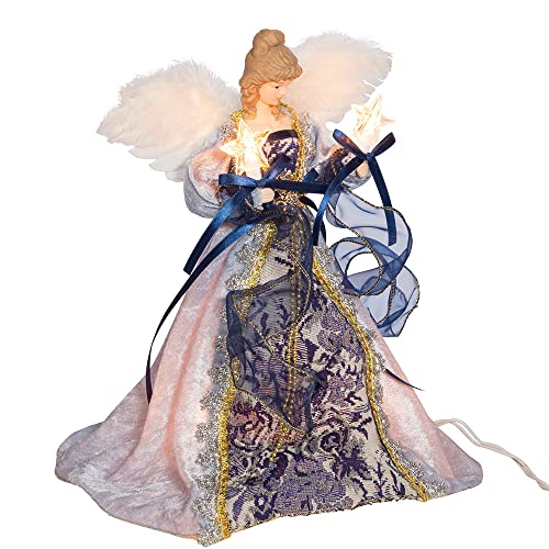 12-Inch Delft Blue & Gold Angel Tree Topper with 10 UL Lights