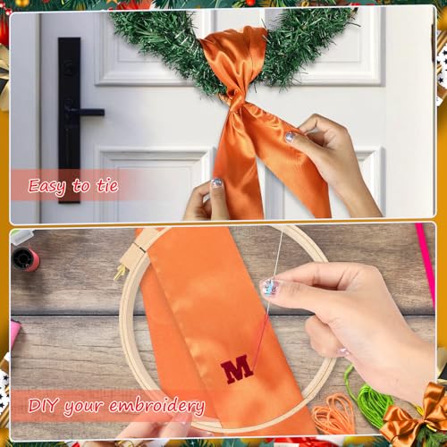 2-Piece Fall Wreath Sash Orange Satin for Front Door Decor