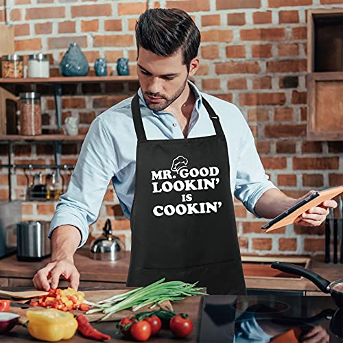 Cotton Adjustable Bib Apron with 2 Pockets for Cooking and BBQ