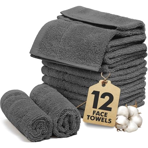 Novo Home Dark Grey Cotton Face Towels Pack of 12 - Soft, Absorbent & Quick Dry