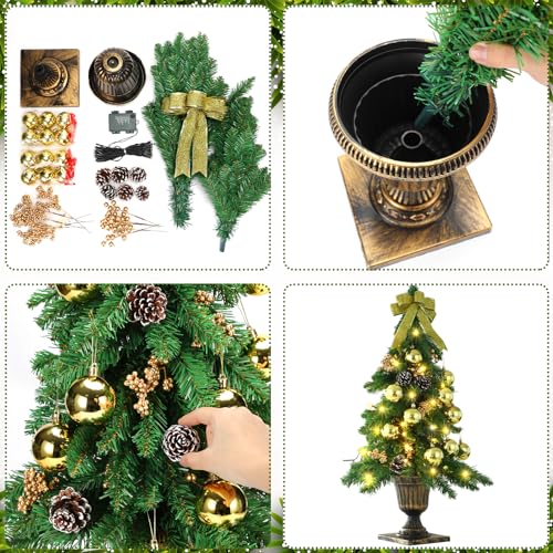 Pre Lit Christmas Garland and Wreath Set - Gold Holiday Decor, Indoor & Outdoor