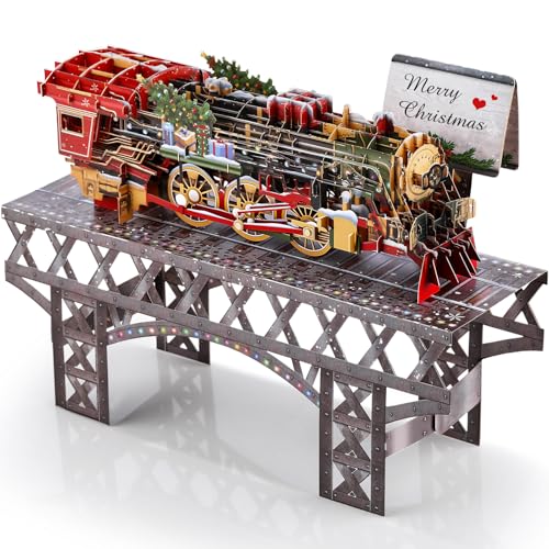 Teling Christmas Train Pop-up Card with Envelope - Vintage Steam Locomotive, Festive Keepsake, Model Rail Fan Gift - Christmas Train Variation