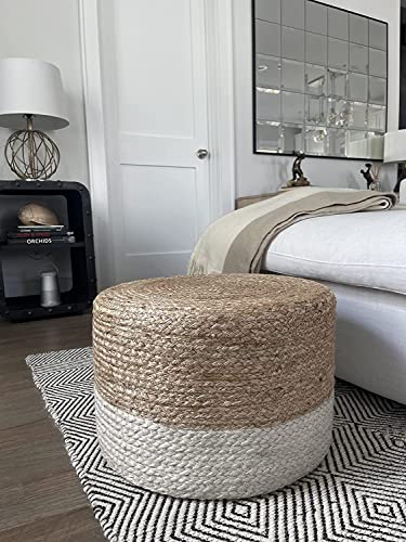 Handwoven Jute Pouf Ottoman - 20-Inch Square Natural Braided Floor Stool