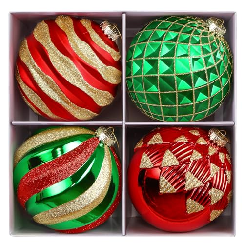 Alupssuc 6'' Christmas Ball Ornaments Set of 4 - Red, Green & Gold