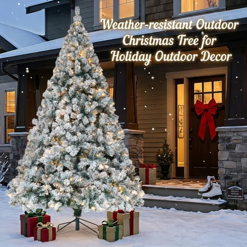 DNKMOR 5FT Christmas Tree with Warm White Lights, Snow Flocked Artificial Xmas Tree