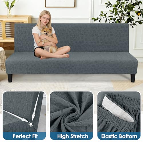 Waterproof Futon Cover Full Size Washable Jacquard Slipcover - Dark Gray