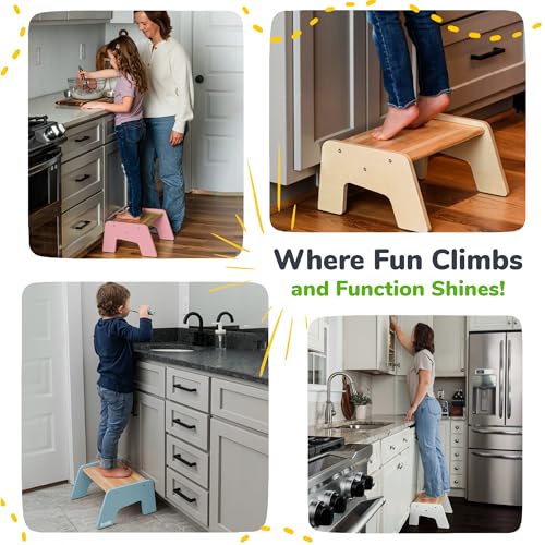 Wooden Toddler Step Stool for Bathroom and Kitchen, 400 lbs Capacity