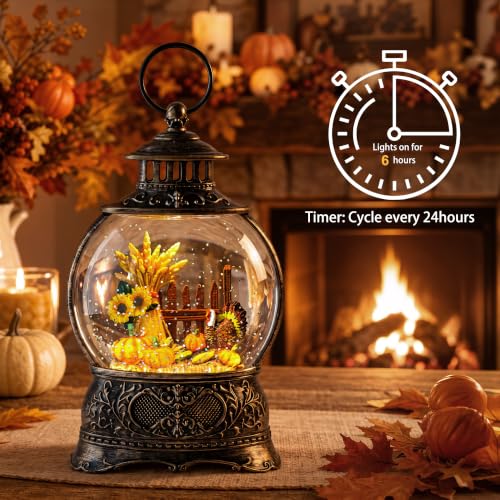 Thanksgiving Lighted Snow Globe Water Lantern - Swirling Glitter Autumn Decor