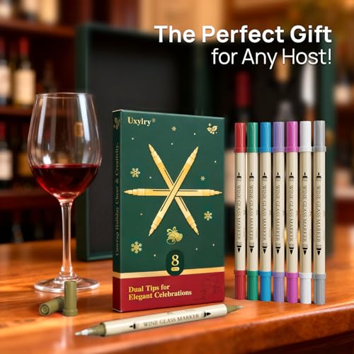Washable Wine Glass Markers 8-Pack Dual Tip Erasable Pens Food Grade Ink