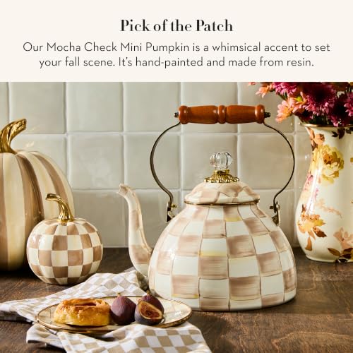 Mini Resin Pumpkin Figurine, Brown and White Check Pattern, 6-Inch