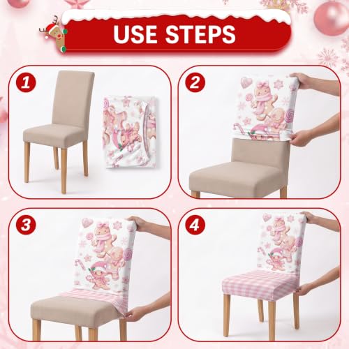 VVXKS Gingerbread-Pink Christmas Chair Covers 6 Pcs, Removable Washable Dining Chair Slipcovers
