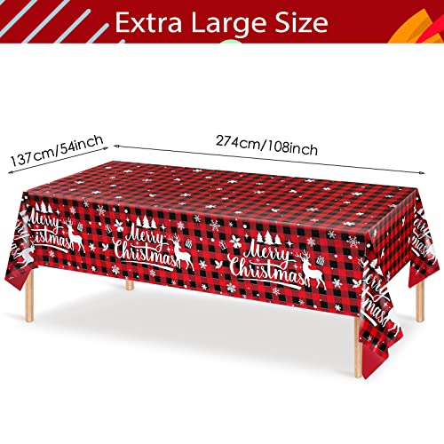Irenare 3-Piece Red and Black Buffalo Plaid Christmas Tablecloth Set, 108x54 Inches
