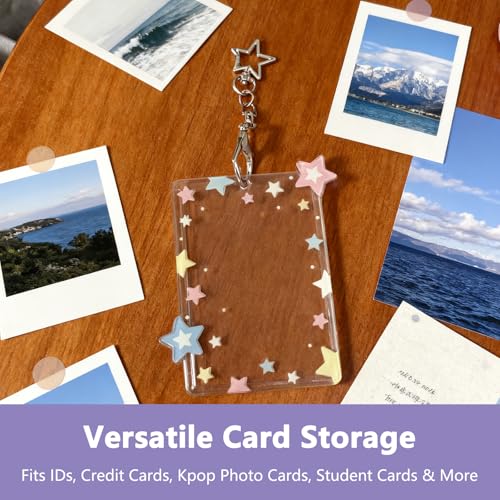 Acrylic Photocard Holder Keychain with Star Pendant for 3 Inch Photos