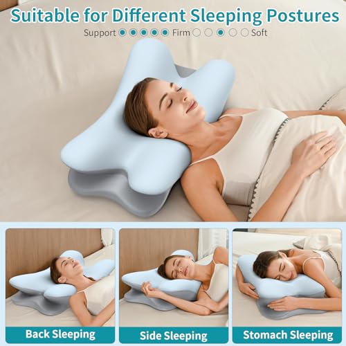 Besyodo Ergonomic Cervical Memory Foam Neck Pillow for Pain Relief (Blue)