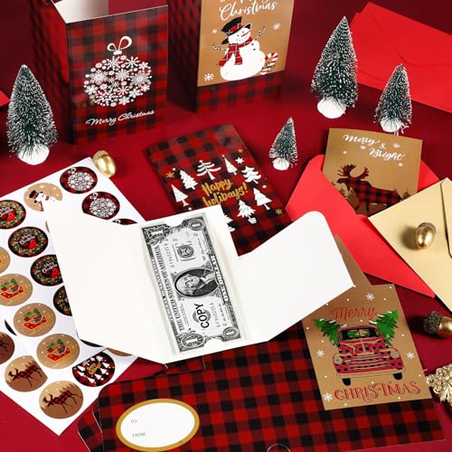 Funrous Classic Style Christmas Money Gift Card Holders Set with Envelopes & Stickers - 40 Pack