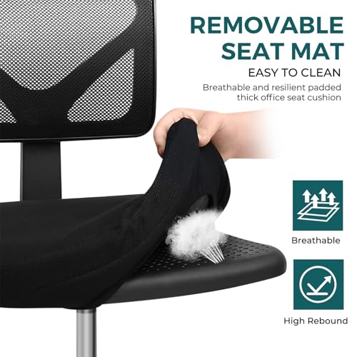 Armless Mesh Office Chair, Ergonomic Adjustable Rolling Computer Desk Chair