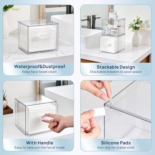 Vtopmart Disposable Facial Towels Holder - Clear Acrylic Storage Drawer for XL Towels, Model 1