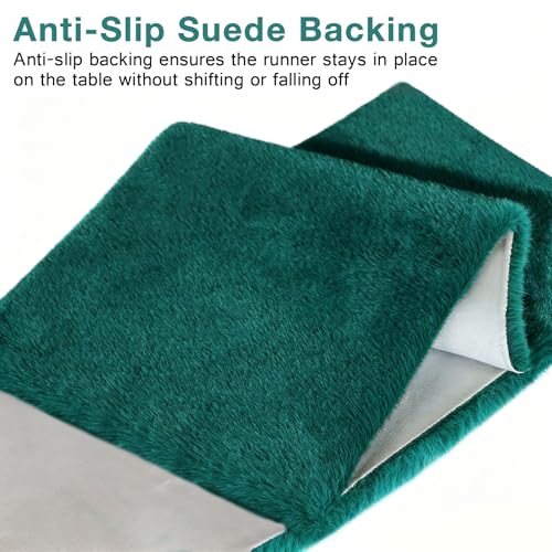 Emerald Green Faux Fur Table Runner 11.8in x 70.9in - Ultra Soft, Non-Shedding