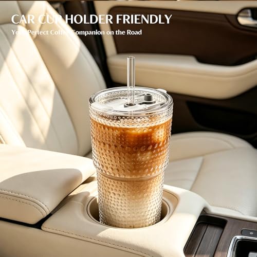 20 oz Hobnail Glass Tumblers with Lids and Straws - 4 Piece Set