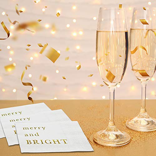 Gold Foil Christmas Cocktail Napkins - 3-Ply Holiday Party Supplies
