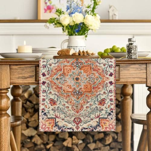 Artoid Mode 13x72 Inch Boho Orange Table Runner – Bohemian Farmhouse Kitchen Dining Decoration