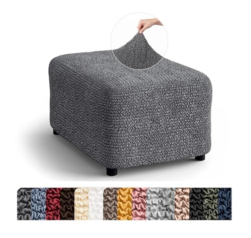 Stretch Ottoman Slipcover - Bi-Elastic Foot Stool Cover - Dark Grey
